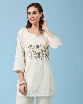 women embroidered no darts a-line tunic