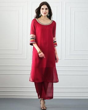 women embroidered no darts straight kurta