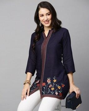 women embroidered no darts straight kurti