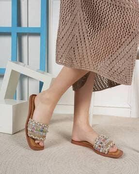 women embroidered open-toe flat sandals