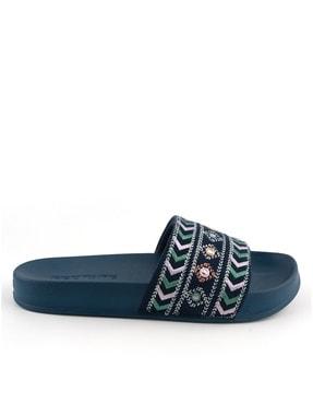 women embroidered open-toe slides