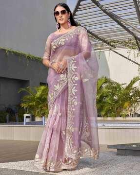 women embroidered organza saree