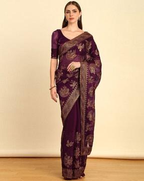 women embroidered organza saree