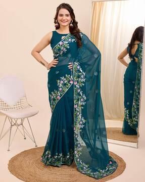 women embroidered organza saree