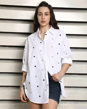 women embroidered oversized fit shirt
