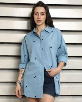 women embroidered oversized fit shirt