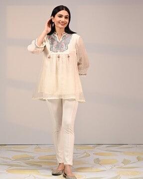 women embroidered oversized fit top