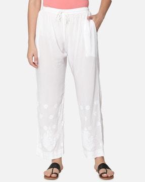 women embroidered pants with drawstring waist