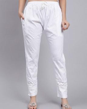 women embroidered pants with elasticated waistband