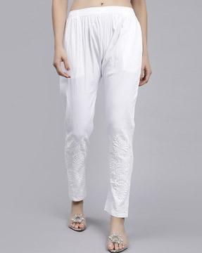 women embroidered pants with elasticated waistband