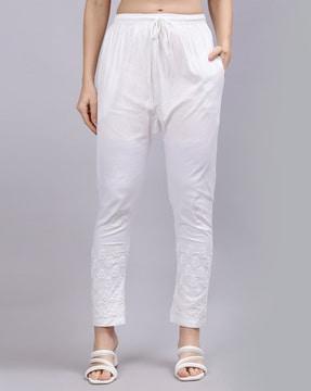 women embroidered pants with insert pockets