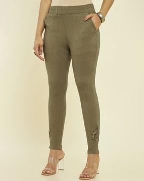women embroidered pants with insert pockets