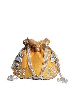 women embroidered potli bag with pearl strap