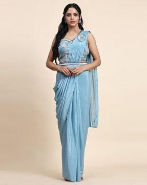 women embroidered pre-stitched saree with belt