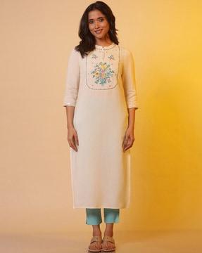 women embroidered print no darts straight kurta