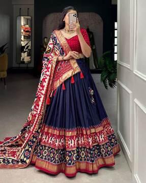 women embroidered printed lehenga choli set with dupatta