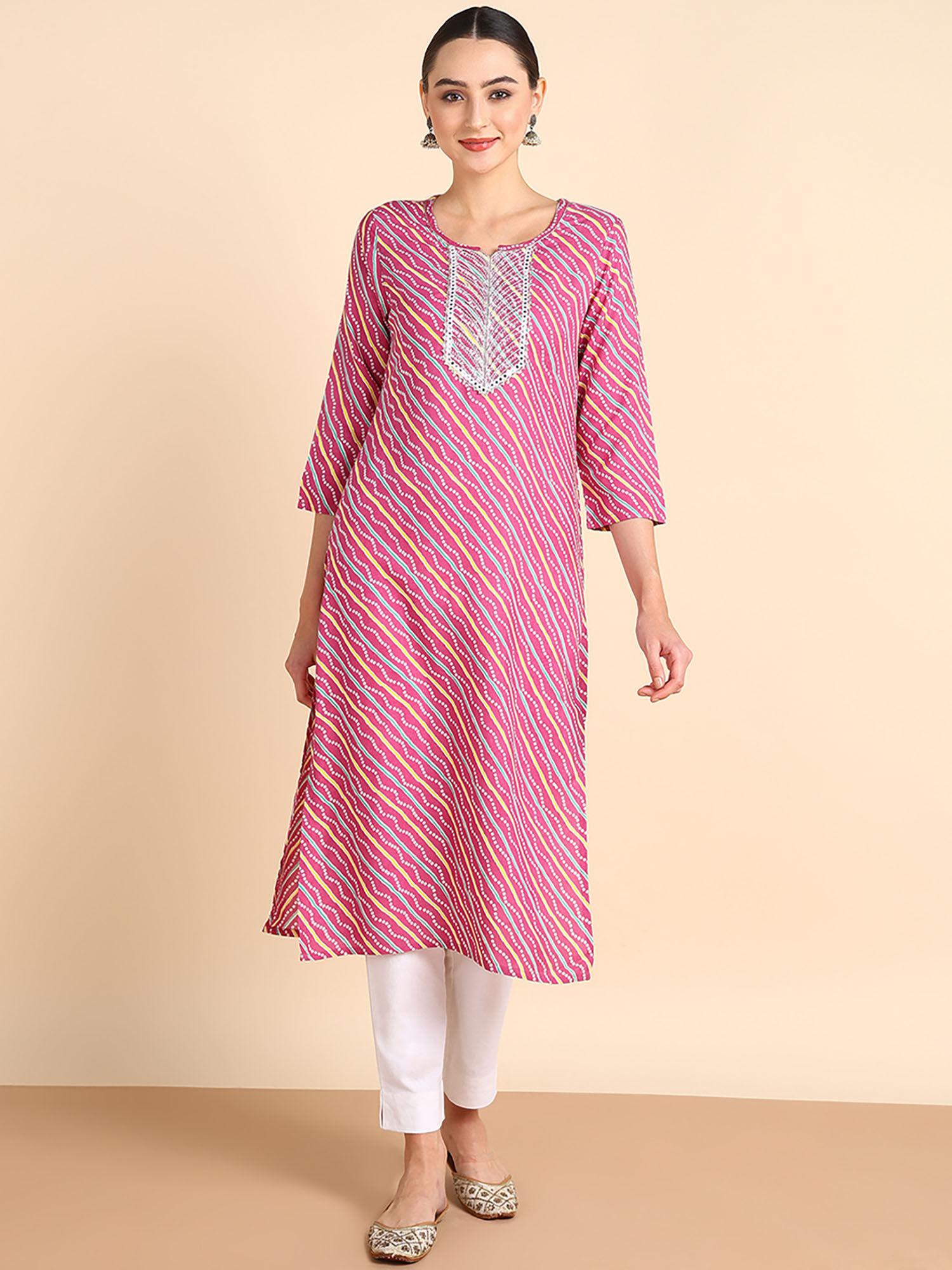 women embroidered printed rayon pink straight kurta