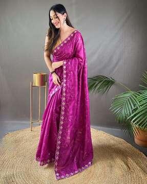 women embroidered pure ruhi silk saree