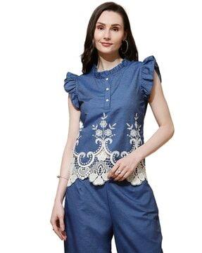 women embroidered regular fit blouson top