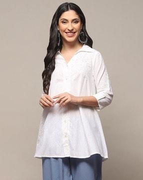 women embroidered regular fit cotton shirt