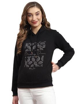 women embroidered regular fit hoodie