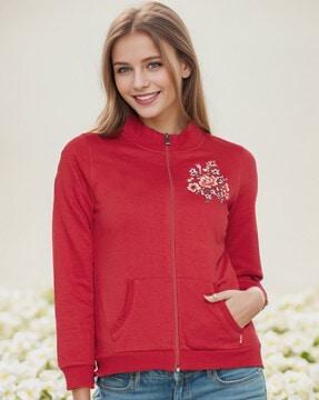 women embroidered regular fit jacket