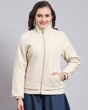 women embroidered regular fit jacket