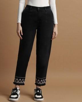 women embroidered regular fit jeans