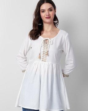 women embroidered regular fit peplum top