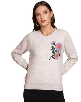 women embroidered regular fit round-neck sweatshirt