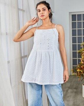 women embroidered regular fit round-neck top