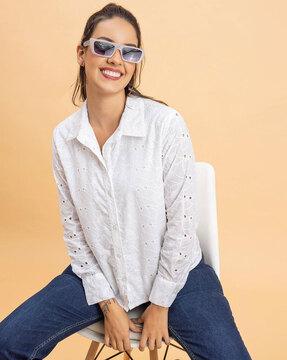 women embroidered regular fit shirt with full sleeves