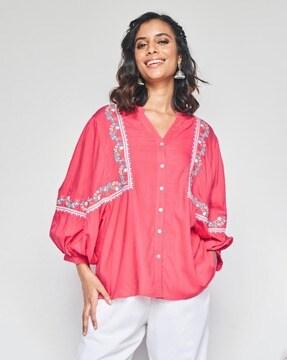 women embroidered regular fit shirt