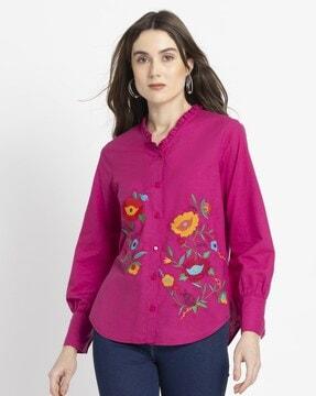 women embroidered regular fit shirt