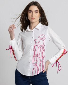 women embroidered regular fit shirt