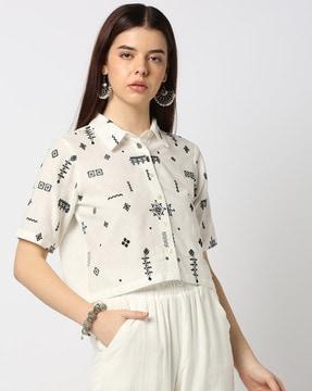 women embroidered regular fit shirt