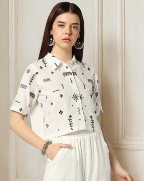 women embroidered regular fit shirt