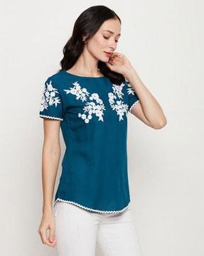 women embroidered regular fit top