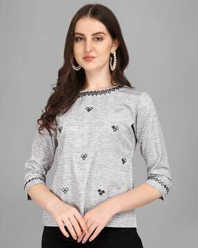 women embroidered regular fit top