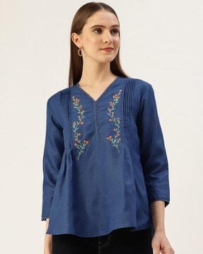 women embroidered regular fit top