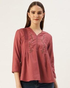 women embroidered regular fit top