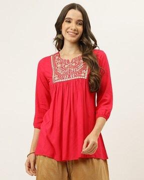 women embroidered regular fit top