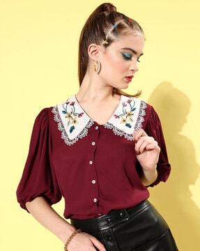 women embroidered regular fit top