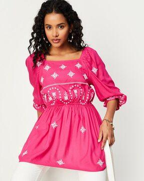 women embroidered regular fit tunic