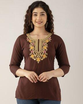 women embroidered regular fit tunic