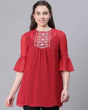 women embroidered regular fit tunic