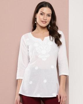 women embroidered regular fit tunic