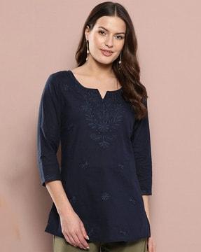 women embroidered regular fit tunic