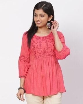 women embroidered regular fit tunic