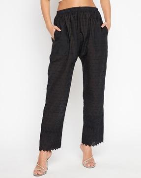 women embroidered relaxed fit flat-front pants